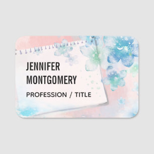 Hübsche blaue Blumen im rosa Hintergrund Namensschild