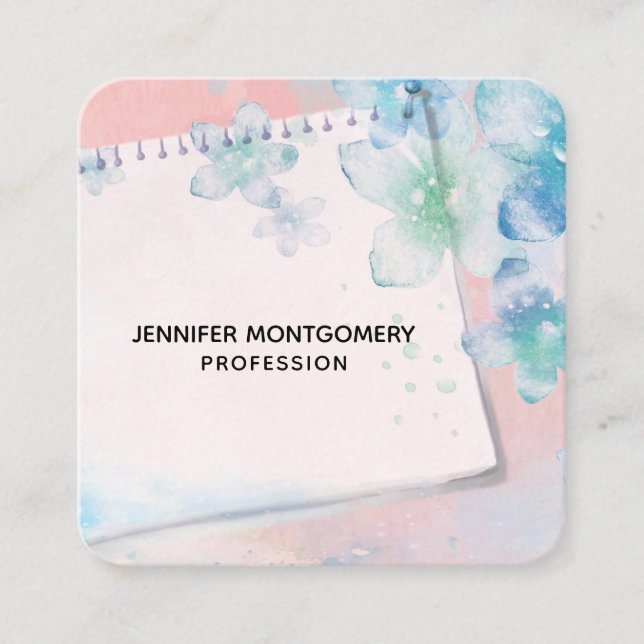 Hübsche blaue Blumen im rosa Hintergrund Quadratische Visitenkarte (Vorderseite)