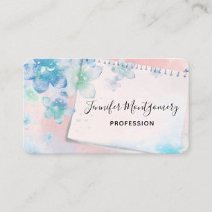 Hübsche blaue Blumen im rosa Hintergrund Visitenkarte