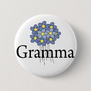 Hübsche blaue Blumen-Oma-T-Shirt Button