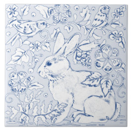 Hübsche Blaue Bunny Rabbit Bird Floral Faces Verla Fliese