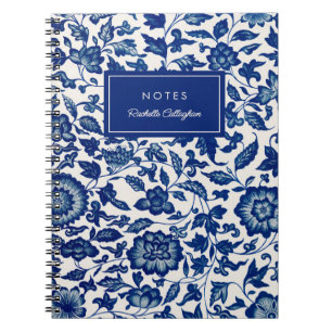 Hübsche blaue Chinoiserie chinesische Blumen Vinta Notizblock