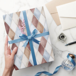 Hübsche Blaue Creme Beige Braun Diamanten Geburtst Geschenkpapier