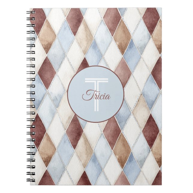 Hübsche Blaue Creme Beige Braun Diamanten   Notizblock (Vorderseite)