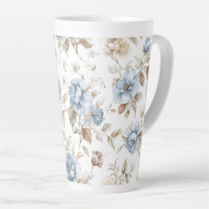 Hübsche Blaue Creme Beige Braune Blumen Milchtasse