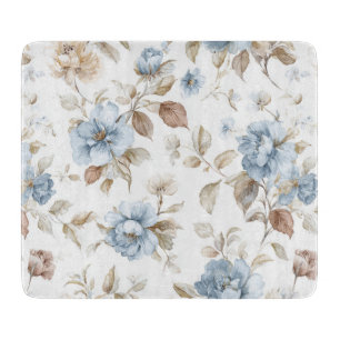 Hübsche Blaue Creme Beige Braune Blumen Schneidebrett