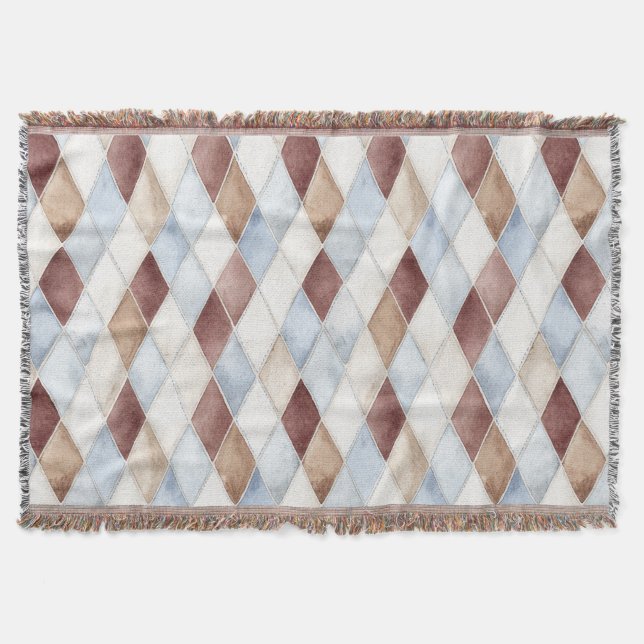 Hübsche Blaue Creme Beige Braune Diamanten   Decke (Vorderseite)