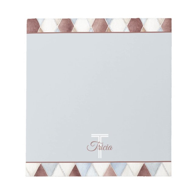 Hübsche Blaue Creme Beige Braune Diamanten   Notizblock (Vorderseite)