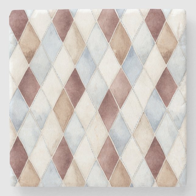 Hübsche Blaue Creme Beige Braune Diamanten   Steinuntersetzer (Vorderseite)