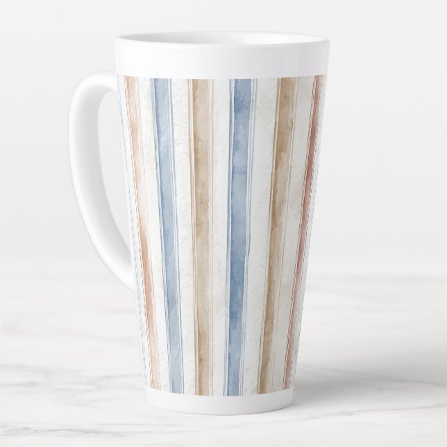 Hübsche Blaue Creme Beige Streifen   Milchtasse (Linke Ecke)