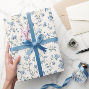 Hübsche Blaue Creme Blumen Brautparty Geschenkpapier