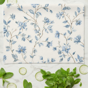 Hübsche Blaue Creme Blumen Geschirrtuch