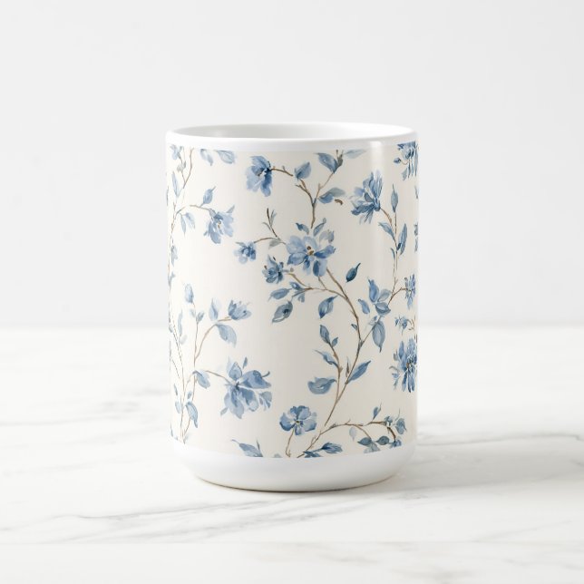 Hübsche Blaue Creme Blumen Kaffeetasse (Mittel)