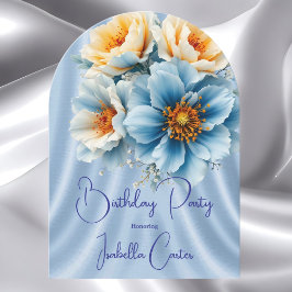 Hübsche Blaue Gelbe Blumen Geburtstagsparty Einladung