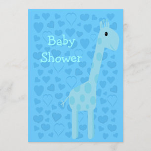 Hübsche blaue Giraffen-Baby-Dusche u. Herz-Junge Einladung