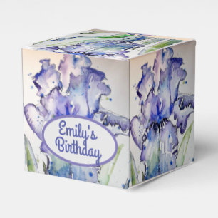 Hübsche blaue Iris-Blumen-Geburtstagstorte Geschen Geschenkschachtel