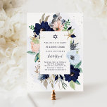 Hübsche blaue nautische Blume | Bat Mitzvah Einladung<br><div class="desc">Dieses stilvolle und trendige Bat Mitzvah lädt mit einem modernen rechteckigen Rahmen und nautisch-farbenen Blume in Aquarellfarben zum Verweilen ein. Hydrangea, Peony und Anemone-Blume sind in Marineblau, Hellblau und Rosa mit grünen und neutralen beigen Blätter und Seestern gehalten. Der Hintergrund der Karte ist mit einem hellblauen Wasserfarbenwaschmittel und einem Splash...</div>