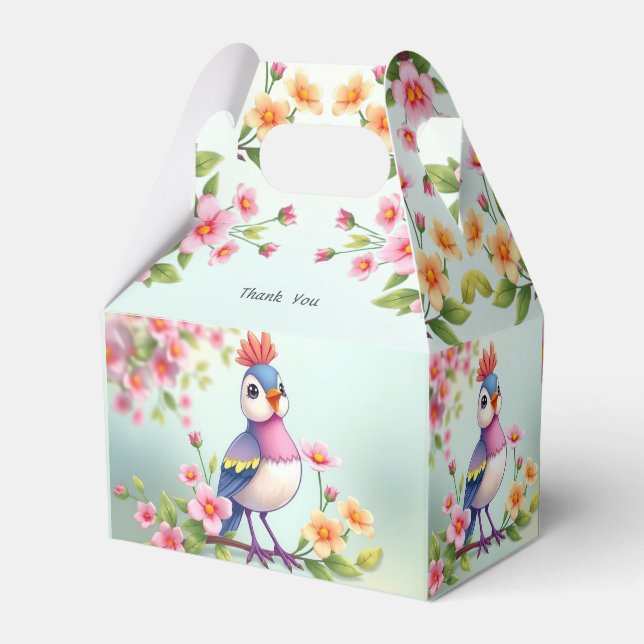 Hübsche Blaue Rosa Vogel Blumen Geschenkbox Geschenkschachtel (Rückseite)