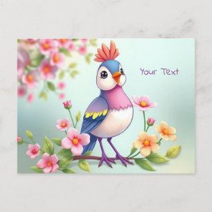 Hübsche Blaue Rosa Vogel Blumen Postkarte
