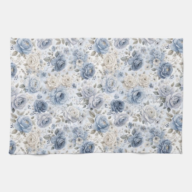 Hübsche Blaue Rose Floral Aquarell  Geschirrtuch (Horizontal)