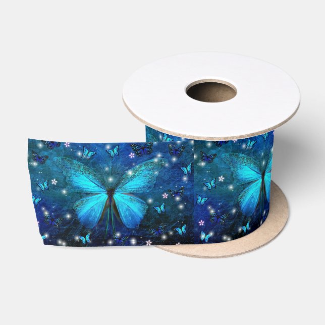 Hübsche blaue Schmetterlinge Satinband (Spule)