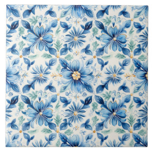 Hübsche blaue und gelbe florale mediterrane fliese