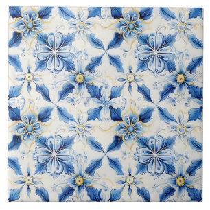 Hübsche blaue und gelbe florale mediterrane Orname Fliese