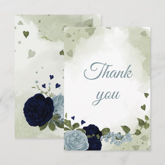 hübsche blaue und staubblaue Blumen Dankeskarte (Vorne/Hinten)