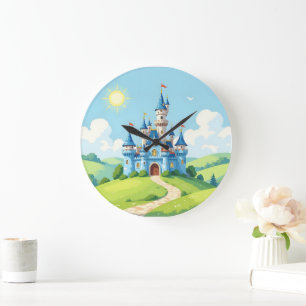 Hübsche blaue und weiße Burg Große Wanduhr