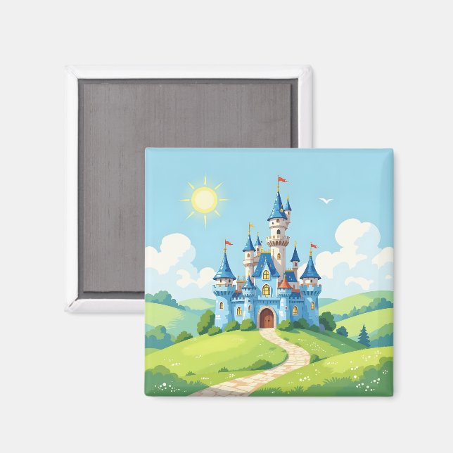 Hübsche blaue und weiße Burg Magnet (Vorderseite/Rückseite)