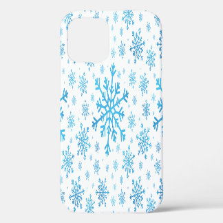 Hübsche Blaue Weihnachtsschneeflocken im Winter We iPhone 12 Pro Hülle