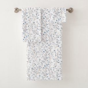 Hübsche blaue weiße Blumen Badhandtuch Set