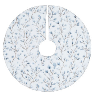 Hübsche blaue weiße Blumen Weihnachten Polyester Weihnachtsbaumdecke