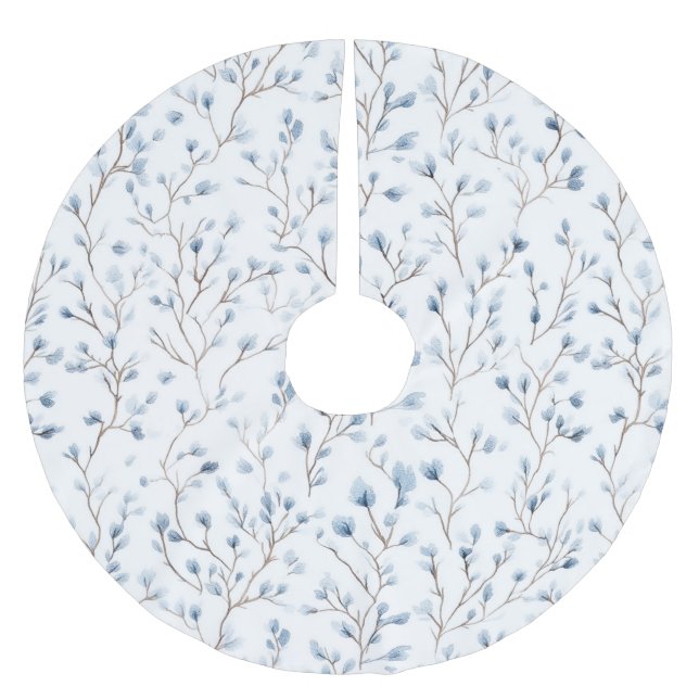 Hübsche blaue weiße Blumen Weihnachten Polyester Weihnachtsbaumdecke (Vorderseite)