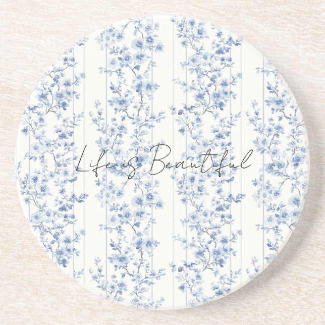 Hübsche blaue weiße Blumenstreifen Getränkeuntersetzer (Vorne)