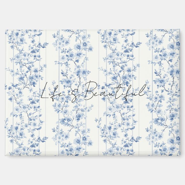 Hübsche blaue weiße Blumenstreifen Magnet (Vorderseite)
