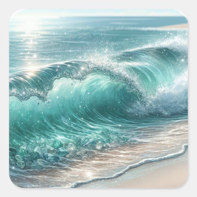 Hübsche Blaue Welle mit Glitzern Quadratischer Aufkleber (Vorderseite)