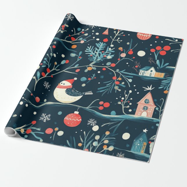 Hübsche blaue Wintervögel-Geschenke Geschenkpapier (Ungerollt)