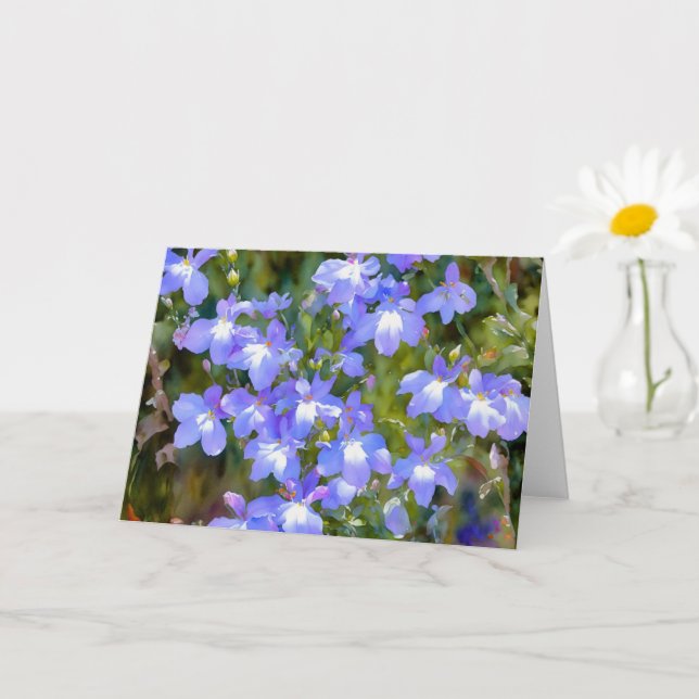 Hübsche Blauer Lila Blumen Art Note Card Karte (Kleine Pflanze)