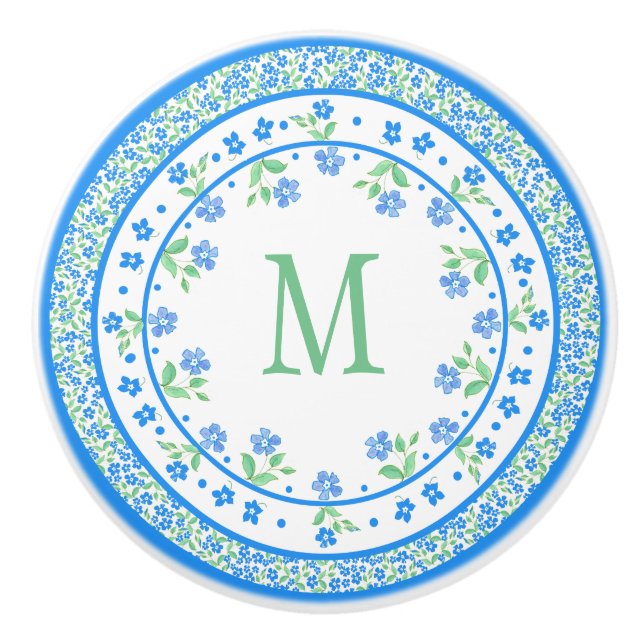 Hübsche blaugrüne Periwinkles, florale, rund um di Keramikknauf (Vorderseite)