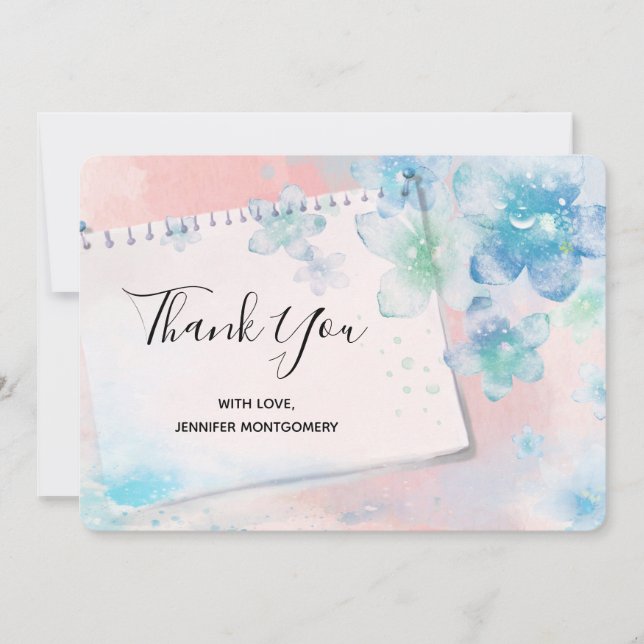 Hübsche Blautönen im rosa Hintergrund Vielen Dank Dankeskarte (Vorderseite)