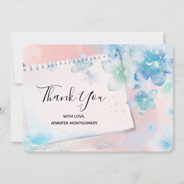 Hübsche Blautönen im rosa Hintergrund Vielen Dank Dankeskarte (Vorderseite)