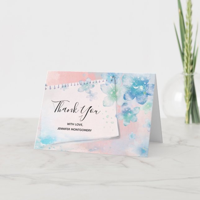 Hübsche Blautönen im rosa Hintergrund Vielen Dank Karte (Vorderseite)