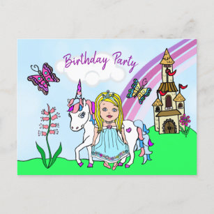 Hübsche Blonde Princess und Einicorn zum Geburtsta Postkarte