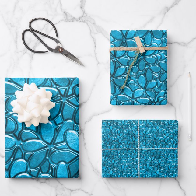 Hübsche Blue Cluster-Blume Abstrakt Geschenkpapier Set (Vorderseite)
