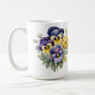HÜBSCHE BLUE LILA YELLOW PANSY BLUME KAFFEETASSE