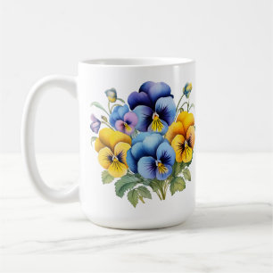 HÜBSCHE BLUE LILA YELLOW PANSY BLUME KAFFEETASSE