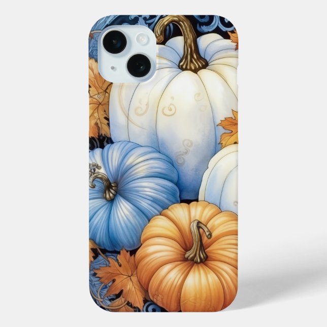 HÜBSCHE BLUE ORANGE WHITE FALL PUMPKINS Case-Mate iPhone HÜLLE (Rückseite)