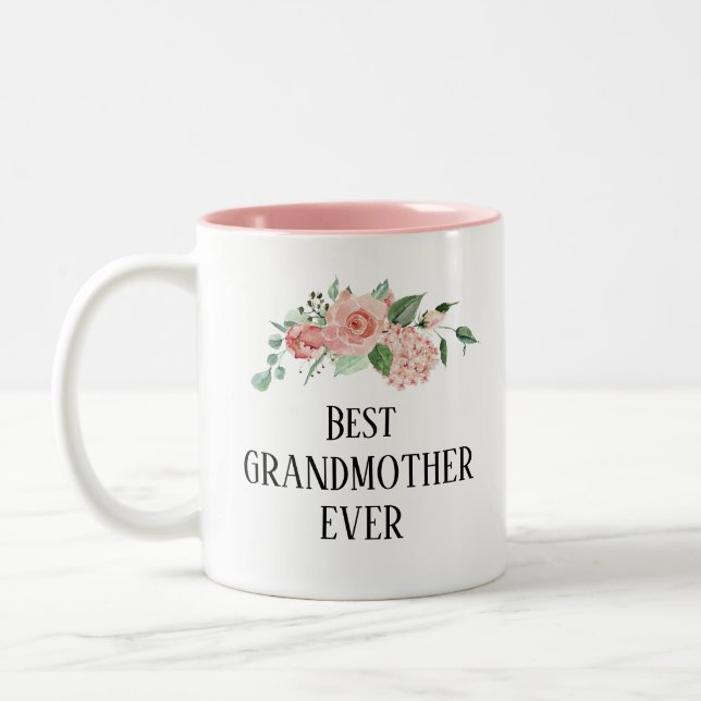 Hübsche Blümchen Personalisiert beste Großmutter j Zweifarbige Tasse (Links)