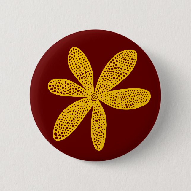 Hübsche Blume - Amber auf Dunklem Maroon Button (Vorderseite)